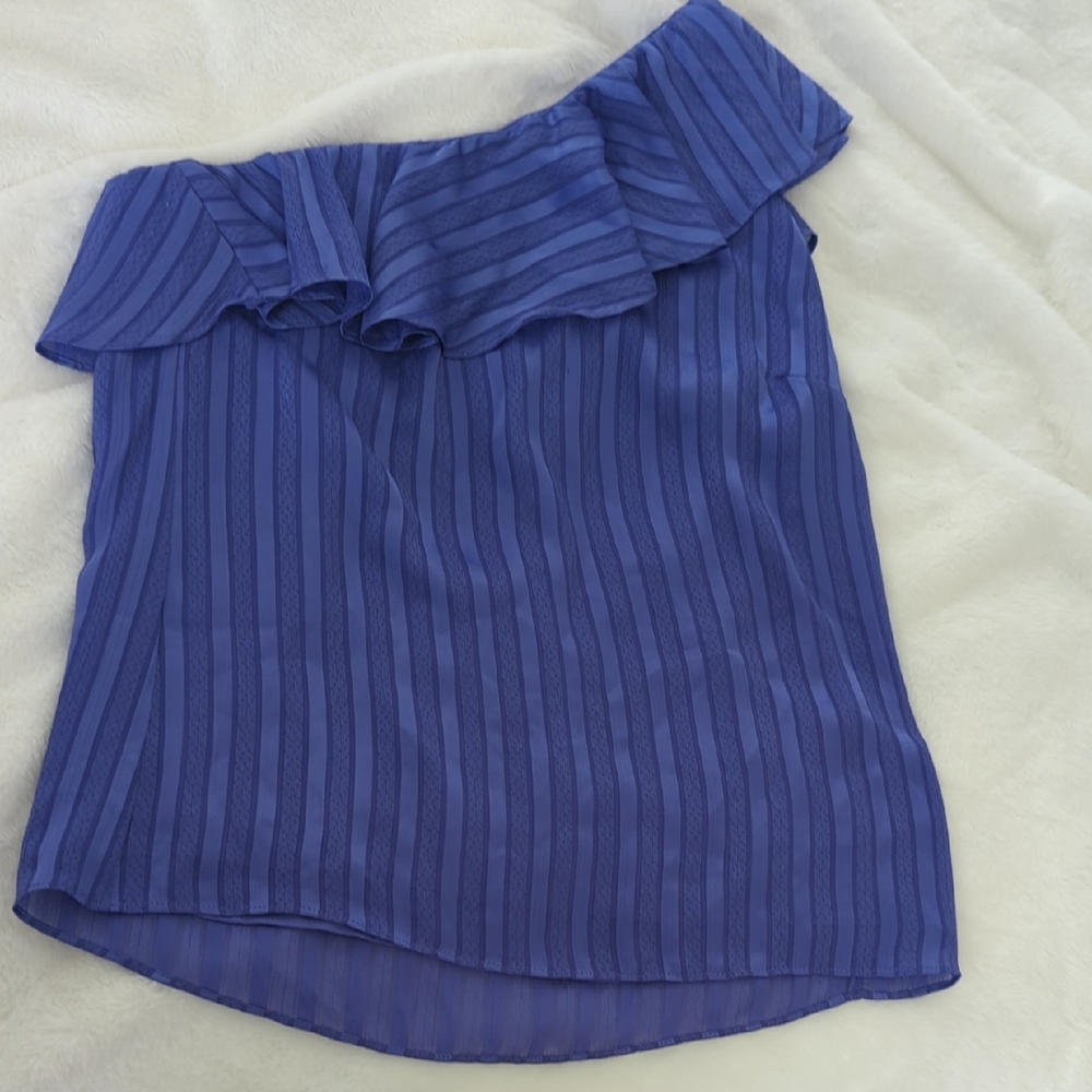 White House Black Market Blue Striped Off-Shoulder Blouse